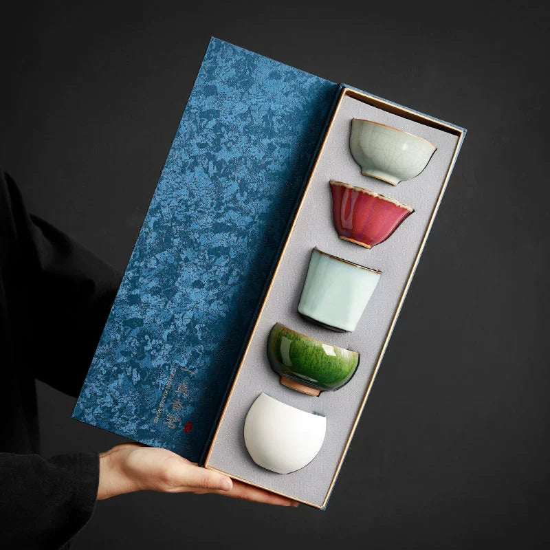 Five famous kilns kung fu tea set ceramic master cup high-end tea cup tea bowl with hand gifts