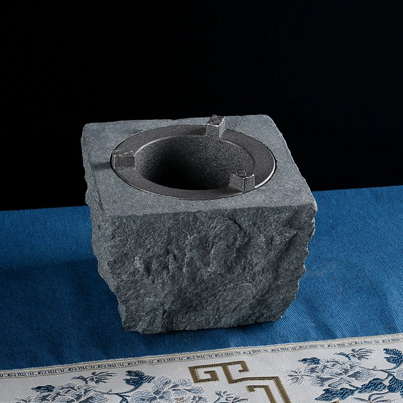 Hand-Chiseled Wujin Stone Mortar Tea Stove – Dual-Purpose Stone Electric & Carbon Heater