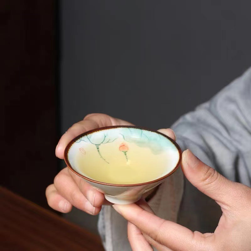 Hand-painted lotus tea cup ceramic tea cup master cup single cup kung fu tea set small tea cup
