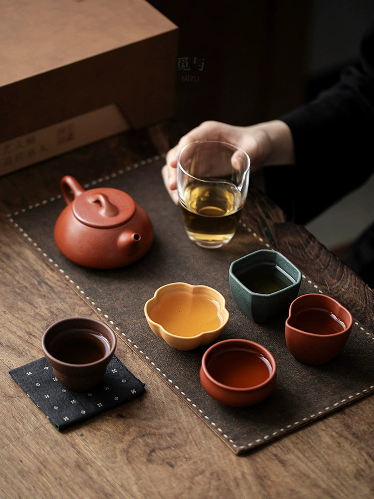 Purple sand raw ore handmade stone ladle teapot kung fu tea set