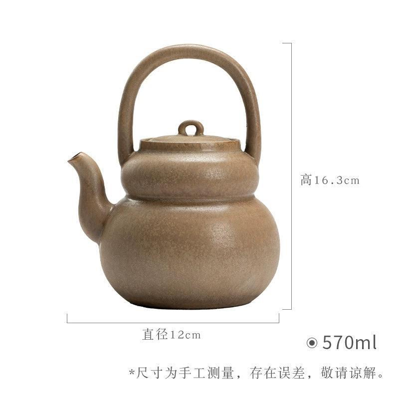 Cooking teapot around the hearth, Japanese style handle boiling teapot, high-grade kung fu tea set, boiling water, ceramic household retro anti-scald teapot