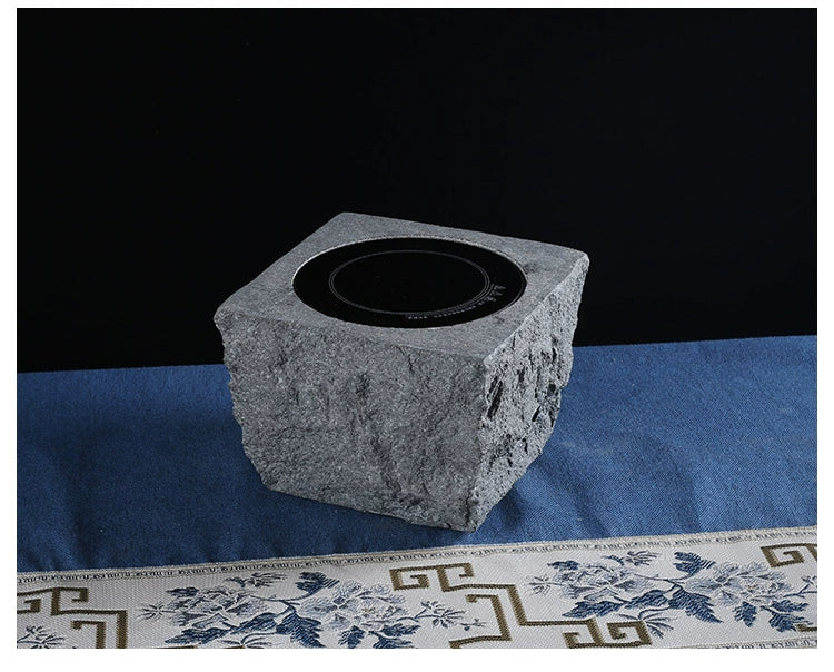 Hand-Chiseled Wujin Stone Mortar Tea Stove – Dual-Purpose Stone Electric & Carbon Heater
