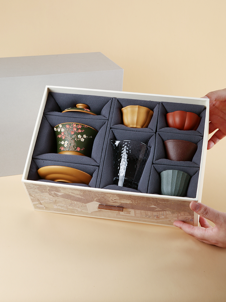 Yixing purple clay pot plum blossom snow clever three talents cover bowl tea set