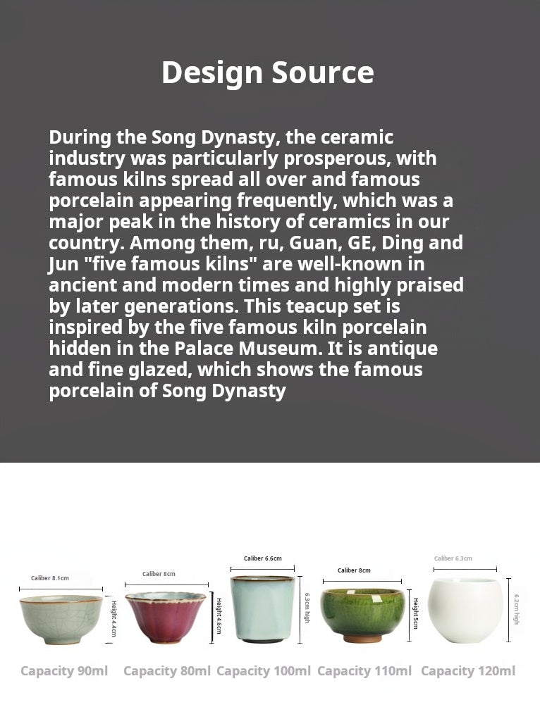 Five famous kilns kung fu tea set ceramic master cup high-end tea cup tea bowl with hand gifts